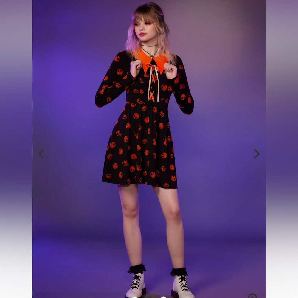 Her Universe The Nightmare Before Christmas Flocked Icons Long-Sleeve Dress - Picture 2 of 12